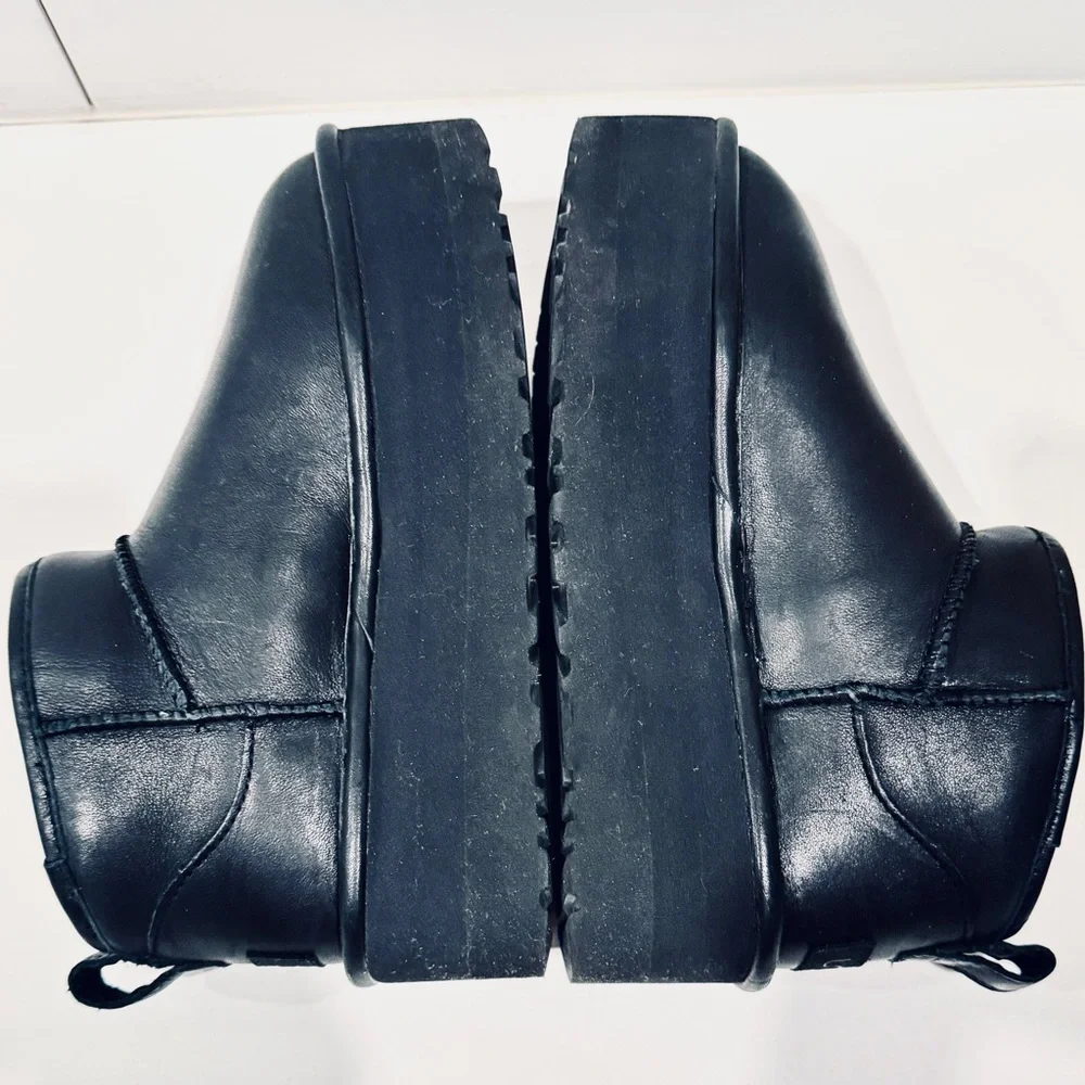 UGG WOMEN'S ULTRA MINI PLATFORM LEATHER SHEARLING LINED ANKLE BOOTS BLACK size 6 - Picture 9 of 14